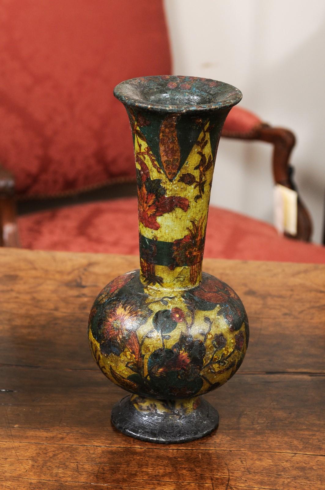  Pair of Italian Decoupage Wood Vases, 19th Century For Sale 10