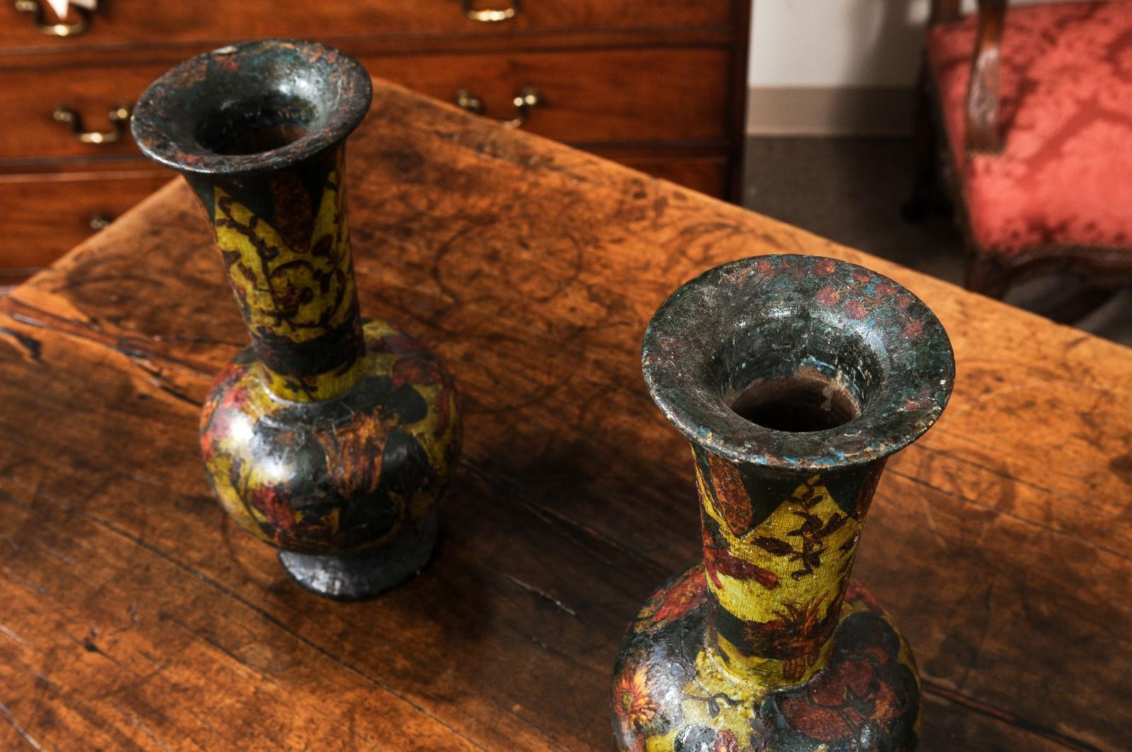  Pair of Italian Decoupage Wood Vases, 19th Century For Sale 11