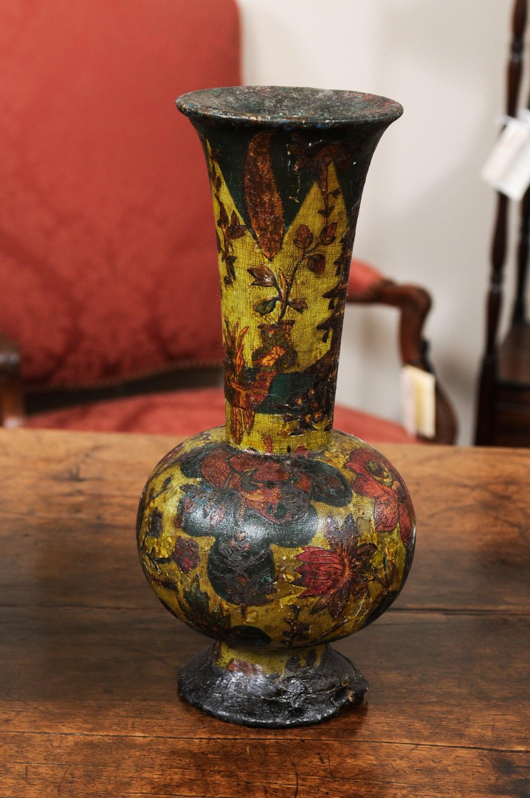  Pair of Italian Decoupage Wood Vases, 19th Century For Sale 4