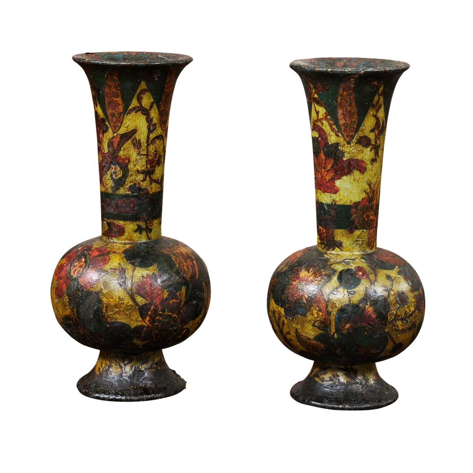  Pair of Italian Decoupage Wood Vases, 19th Century For Sale 7