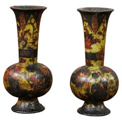  Pair of Italian Decoupage Wood Vases, 19th Century