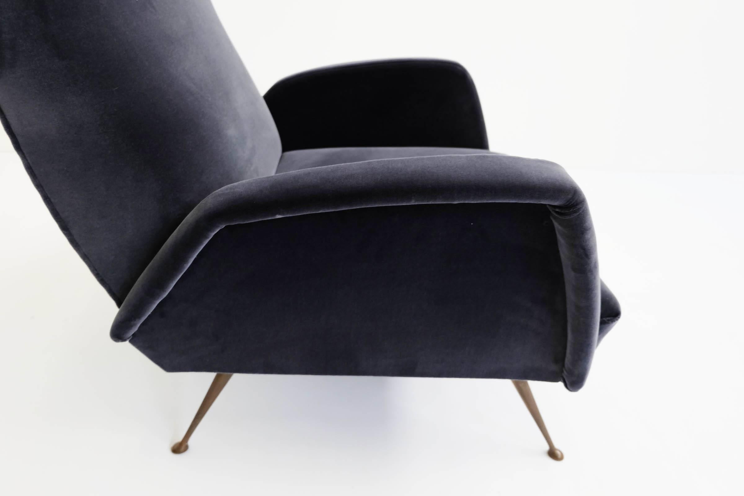 Upholstery Pair of Italian Deep Grey Velvet Armchairs