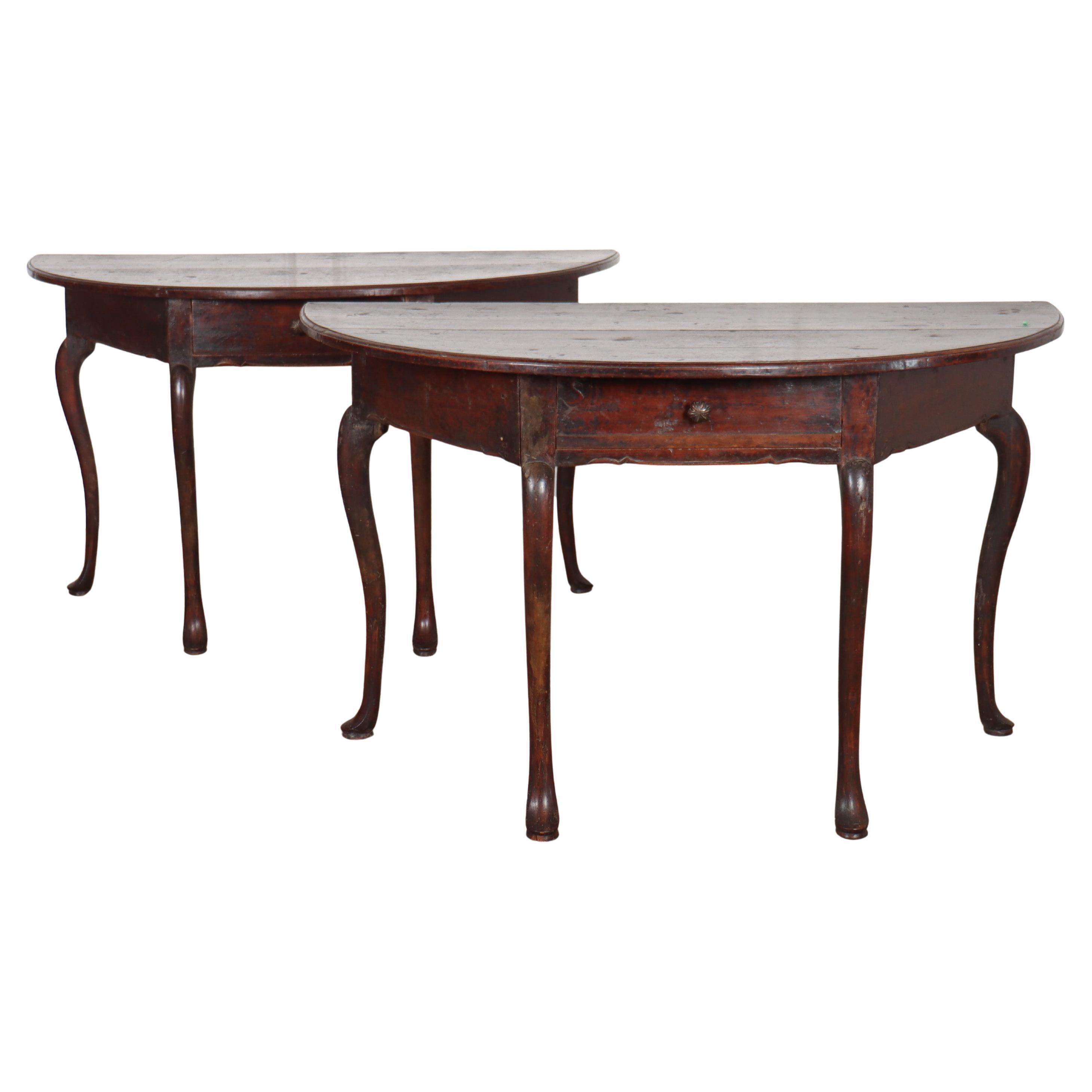 Pair of Italian Demi-lune Console Tables