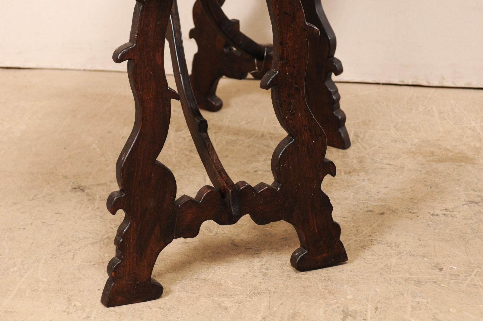Pair of Italian Demilune Lyre-Leg Pine Wood Tables 5