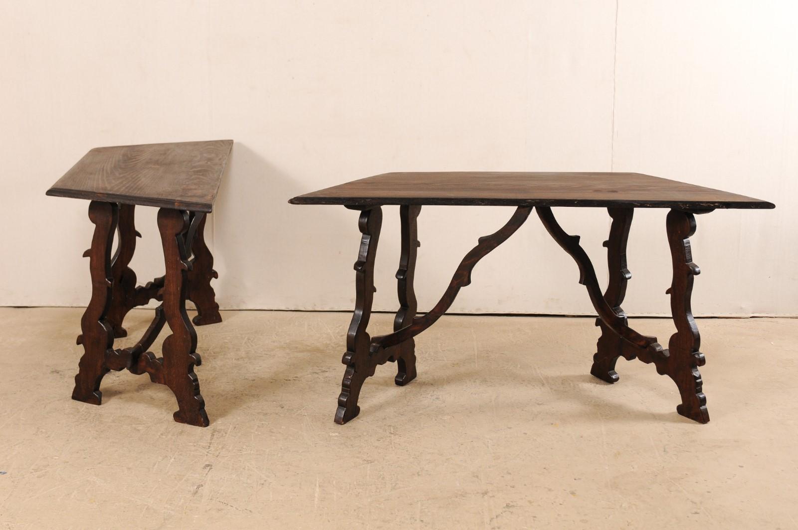 Pair of Italian Demilune Lyre-Leg Pine Wood Tables 2