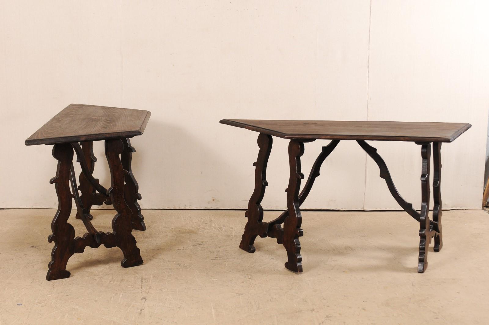 Pair of Italian Demilune Lyre-Leg Pine Wood Tables 3