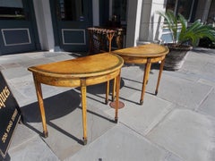 Pair of Italian Neoclassical Demilune Painted Floral Consoles on Spade Feet 1820