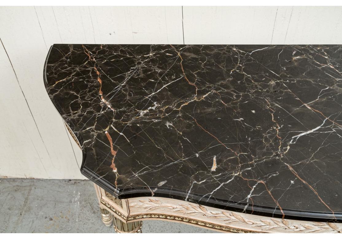 Pair Of Italian Demilune Console Tables with Black Marble Tops For Sale 7