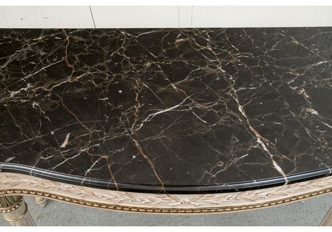Pair Of Italian Demilune Console Tables with Black Marble Tops For Sale 8