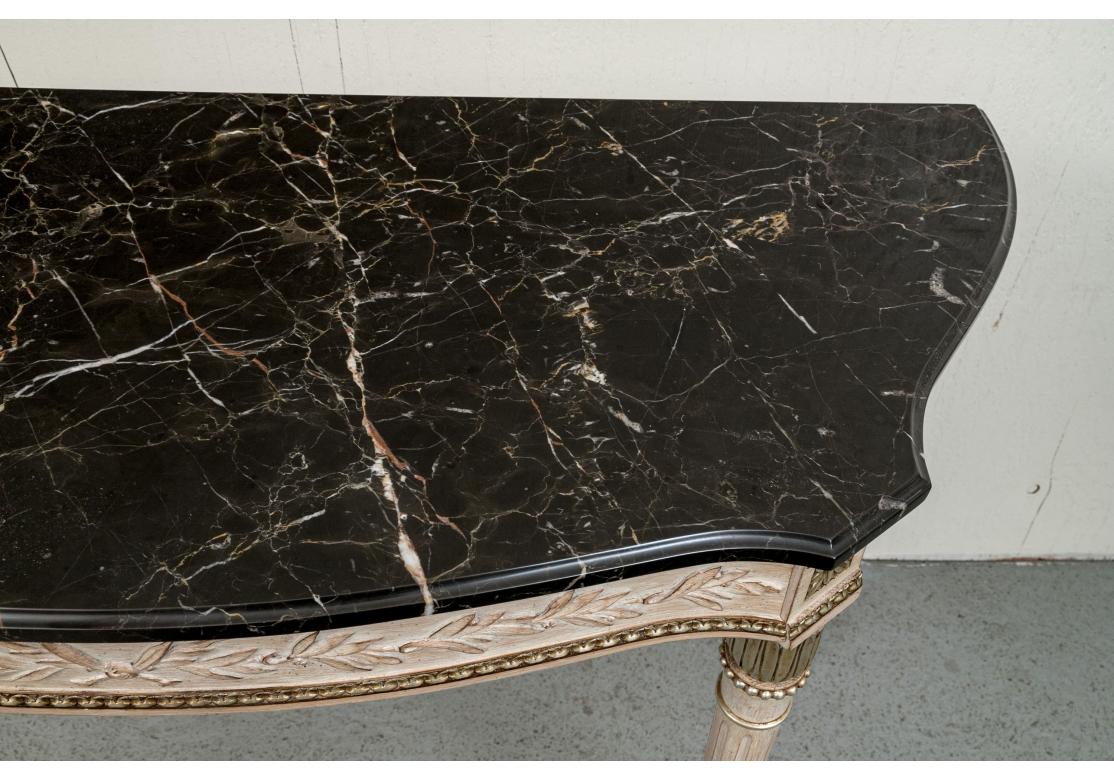 Pair Of Italian Demilune Console Tables with Black Marble Tops For Sale 9