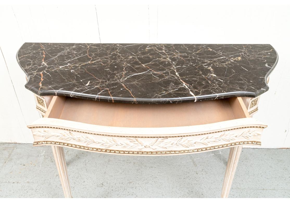 Pair Of Italian Demilune Console Tables with Black Marble Tops For Sale 11