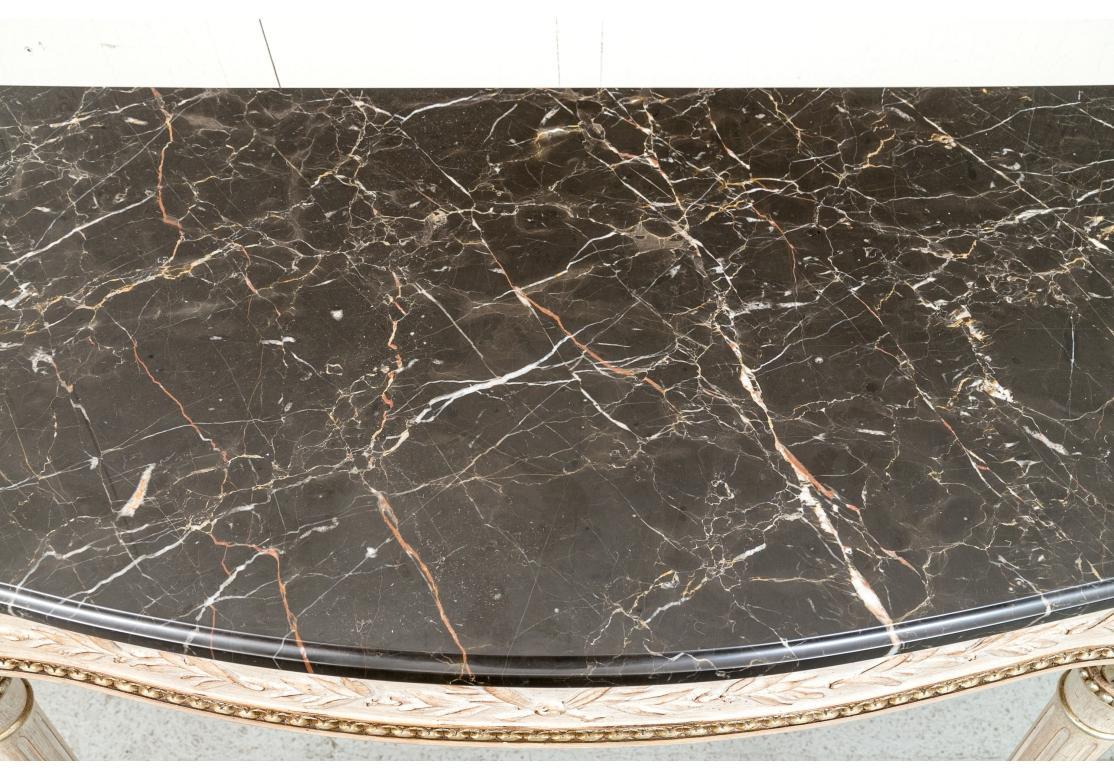 Pair Of Italian Demilune Console Tables with Black Marble Tops For Sale 2