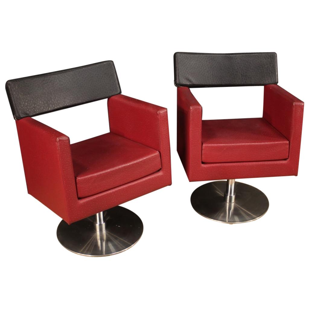 Pair of Italian Design Armchairs in Faux Leather, 20th Century For Sale