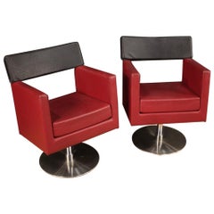 Pair of Italian Design Armchairs in Faux Leather, 20th Century