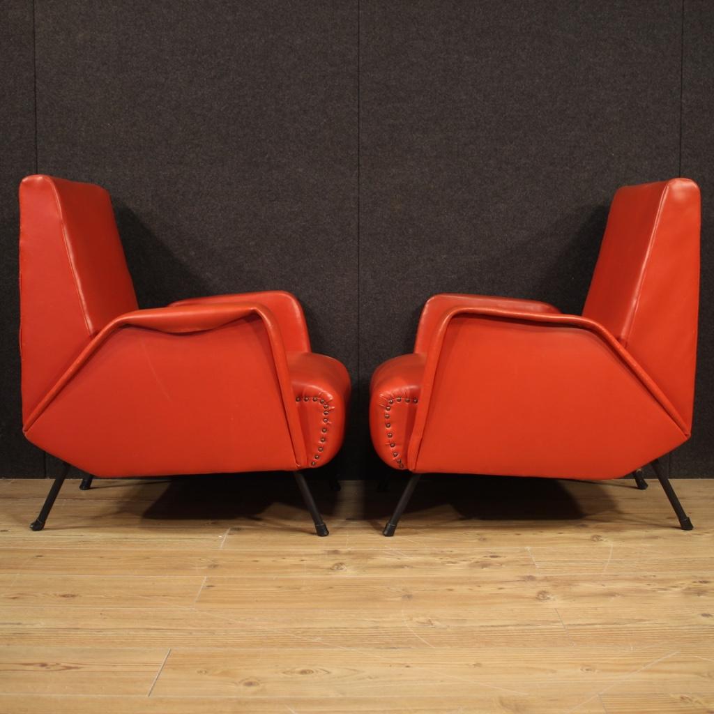 Pair of Italian Design Armchairs in Red Faux Leather In Good Condition For Sale In London, GB