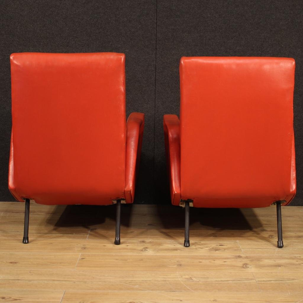 20th Century Pair of Italian Design Armchairs in Red Faux Leather For Sale
