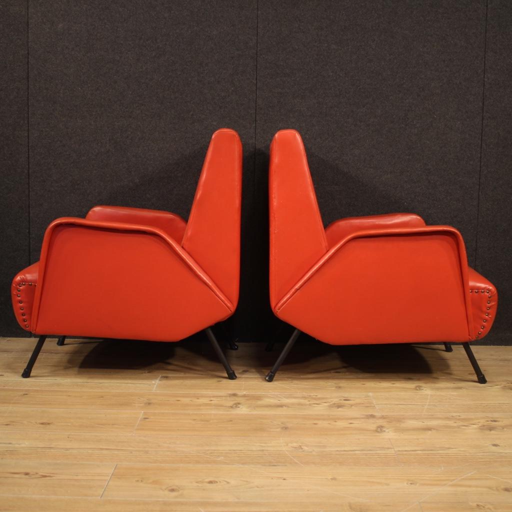 Pair of Italian Design Armchairs in Red Faux Leather For Sale 2