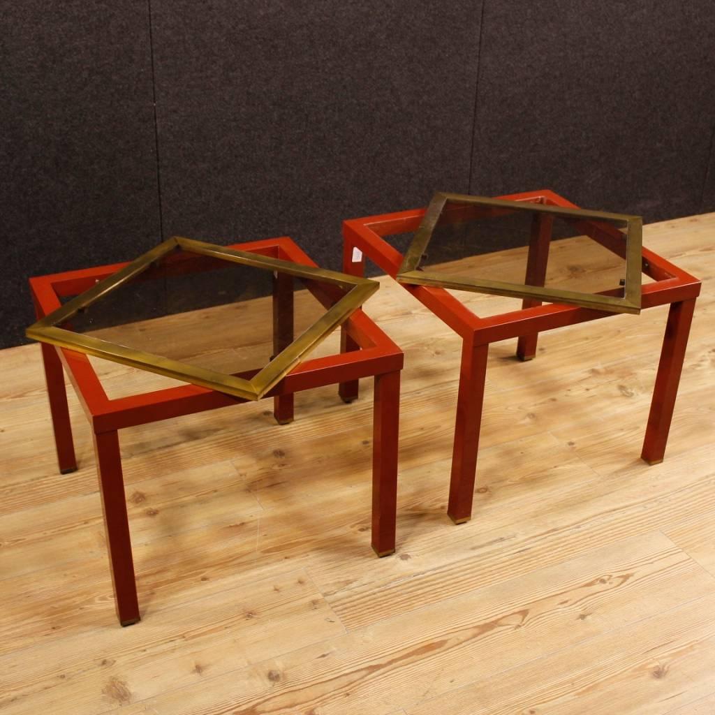 Pair of Italian Design Coffee Tables in Metal with Glass Top from 20th Century 2