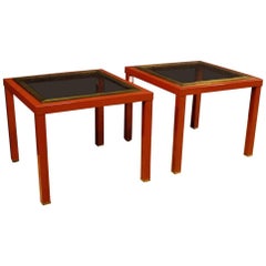 Pair of Italian Design Coffee Tables in Metal with Glass Top from 20th Century