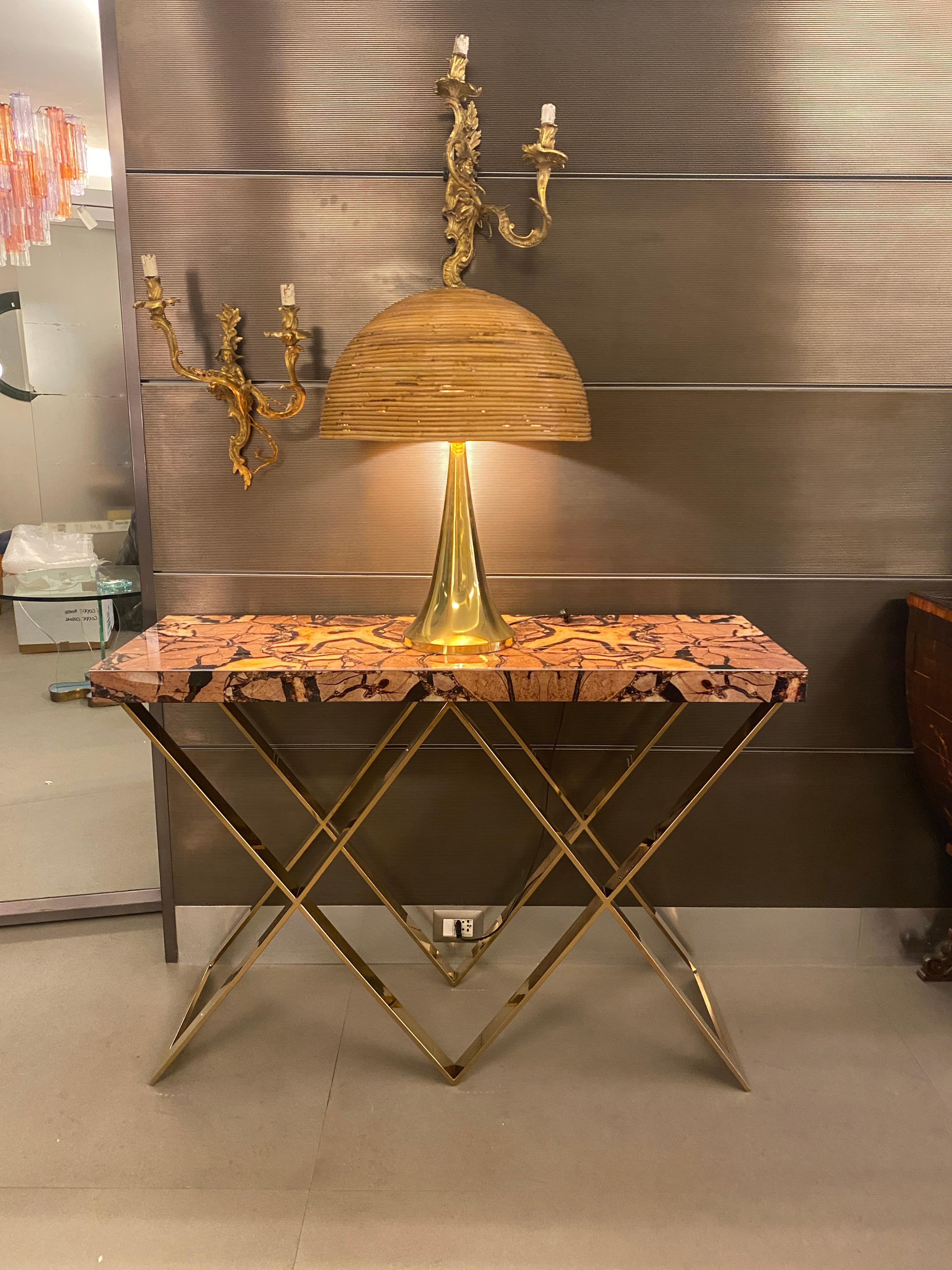 Pair of Italian Design Marble Imitation Top Console Tables For Sale 6