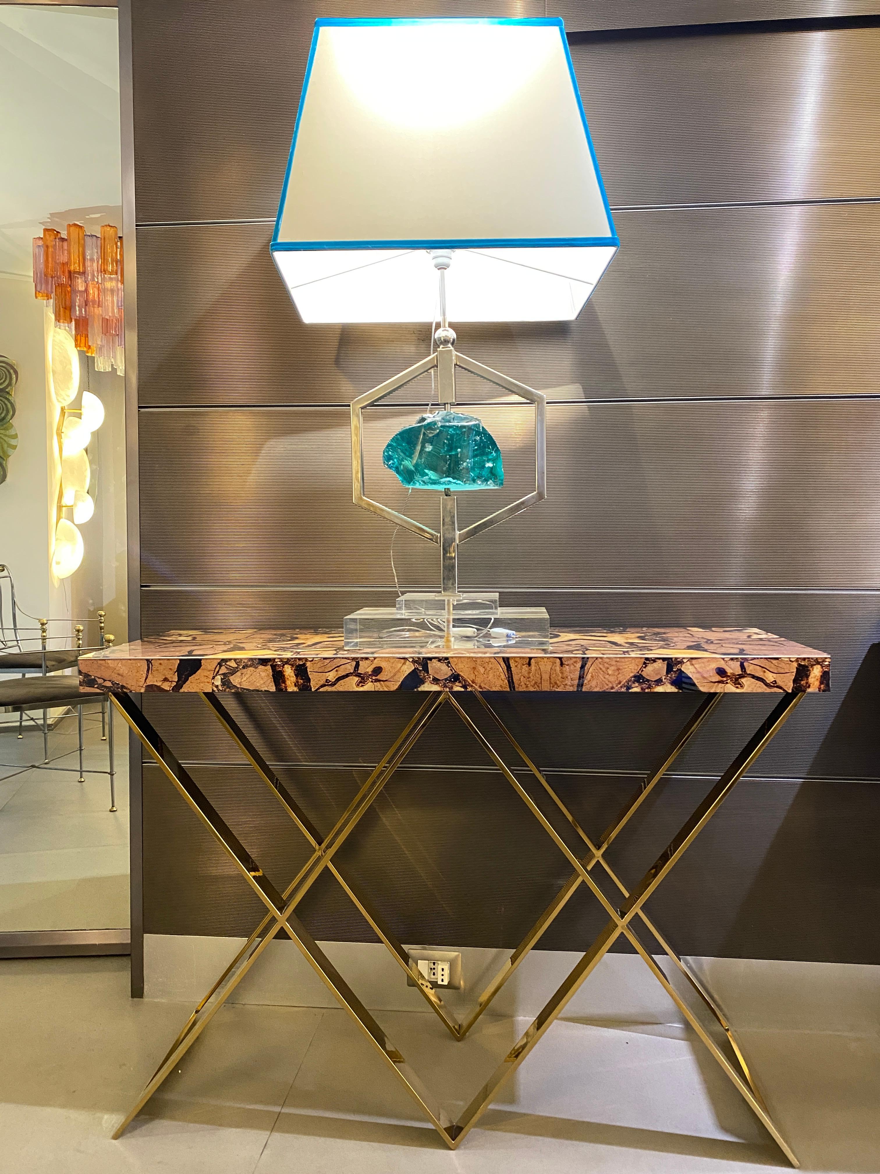 Pair of Italian Design Marble Imitation Top Console Tables For Sale 2