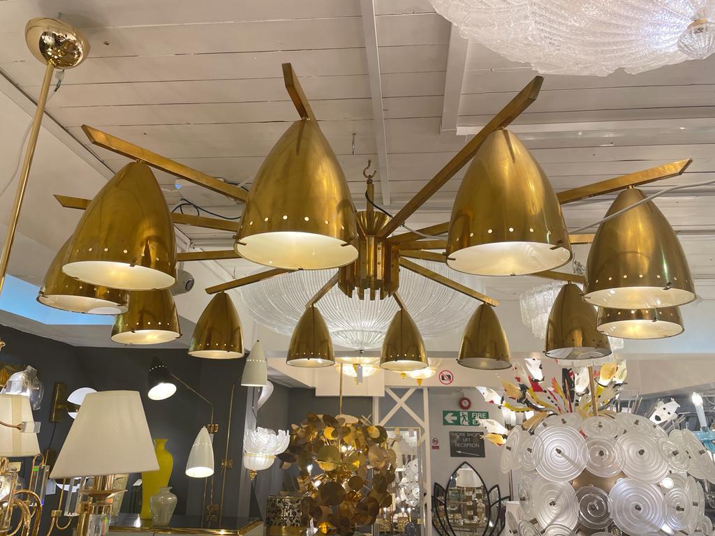 Pair of Italian Designed Modernist Chandlers in Brass For Sale 1