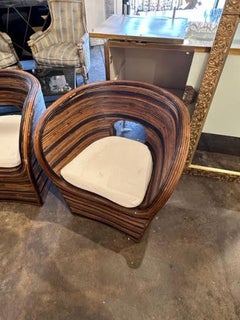 Pair of Italian Designer MCM Bamboo Barrel Chairs