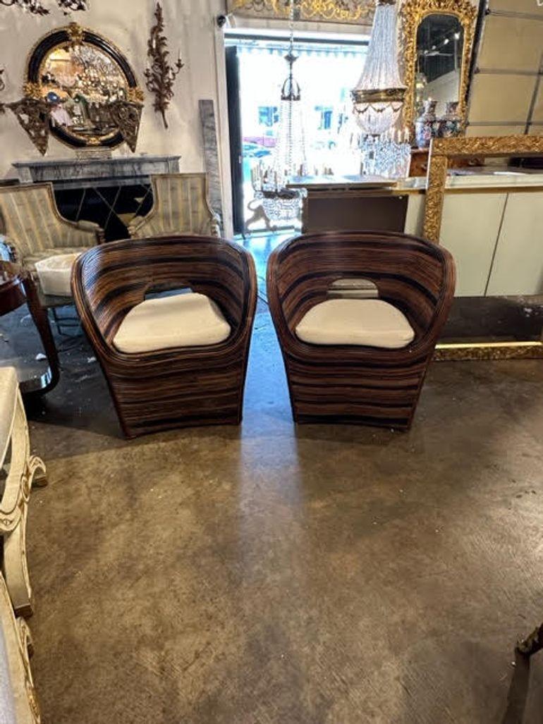 Pair of Italian Designer MCM Bamboo Barrel Chairs 2