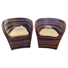 Pair of Italian Designer MCM Bamboo Barrel Chairs