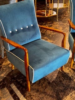 Pair of Italian Designer Mid Century Walnut Armchairs
