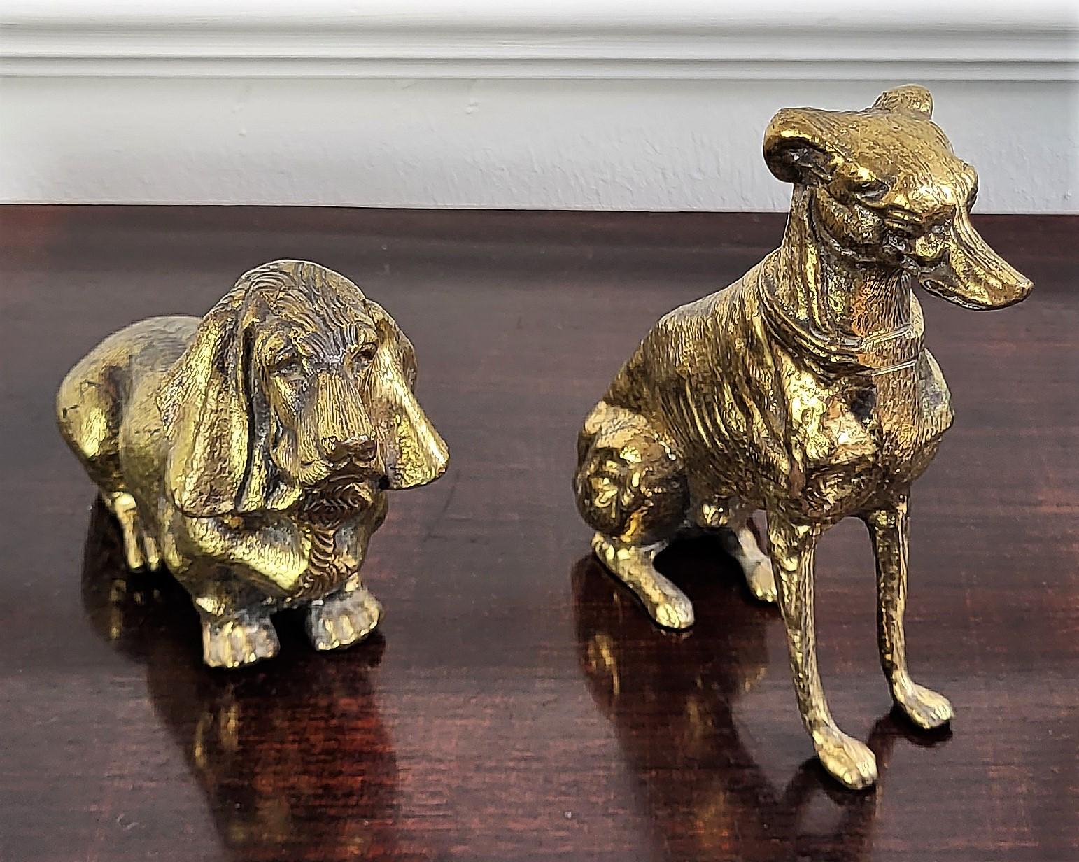 Art Deco Pair of Italian Desk Top Brass Bronze Dog Sculptures Paperweight Book Holders For Sale