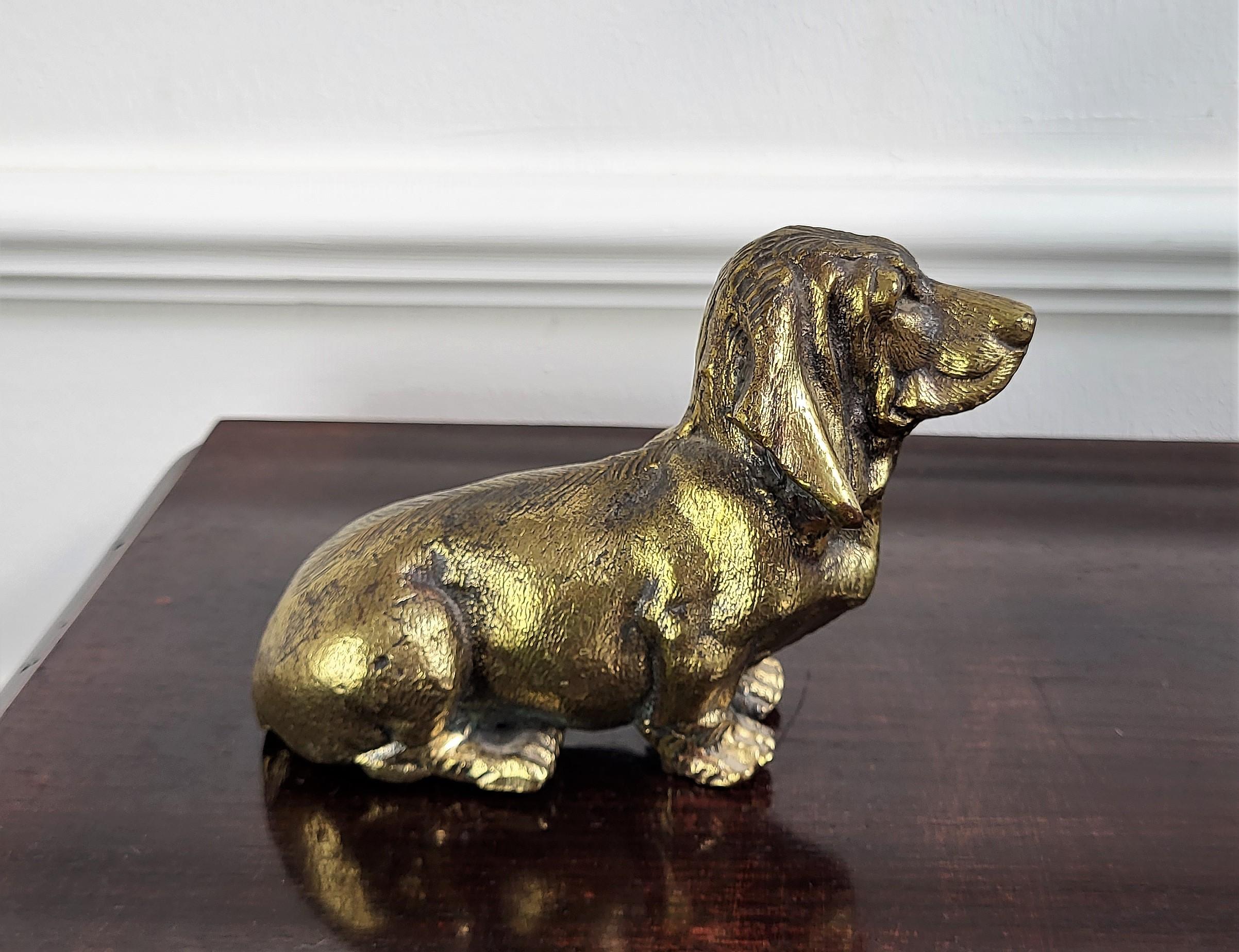 Pair of Italian Desk Top Brass Bronze Dog Sculptures Paperweight Book Holders For Sale 1