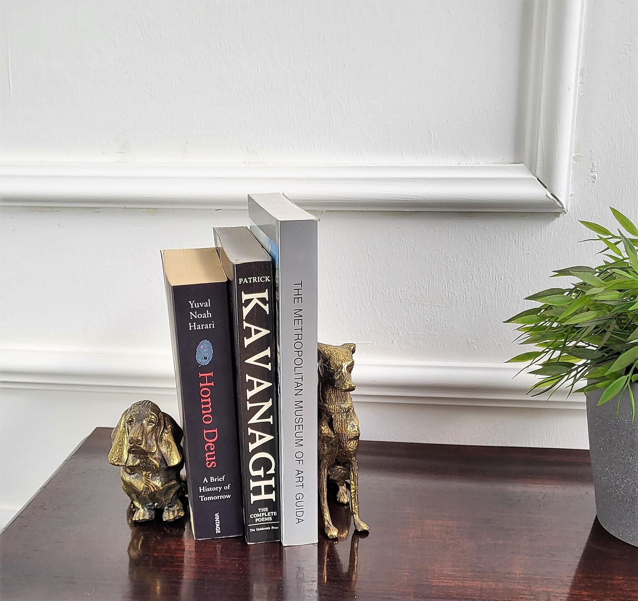 Pair of Italian Desk Top Brass Bronze Dog Sculptures Paperweight Book Holders For Sale 3