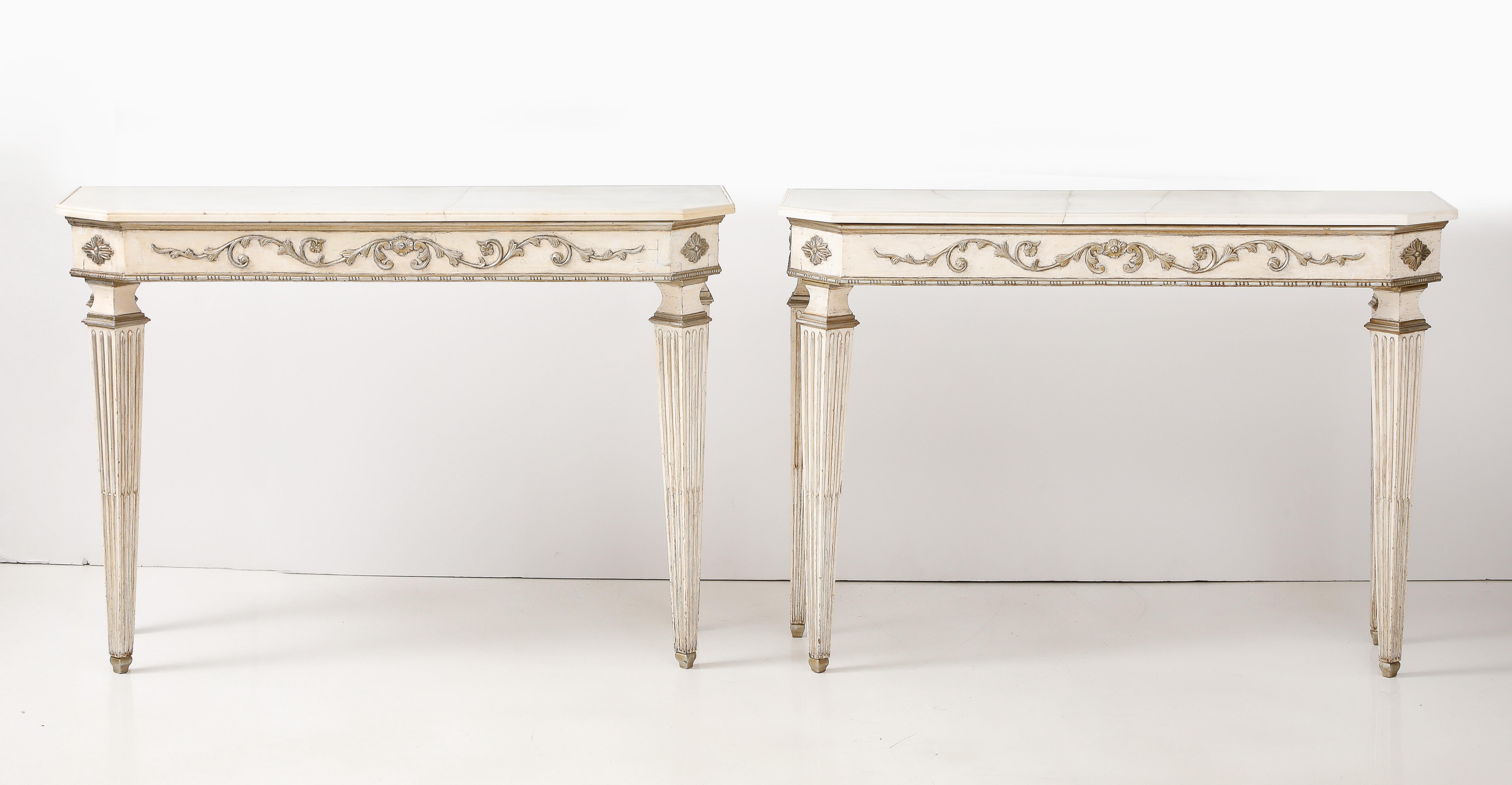 Pair of Italian Directoire Carved and Painted Console Tables, circa 1810 For Sale 8