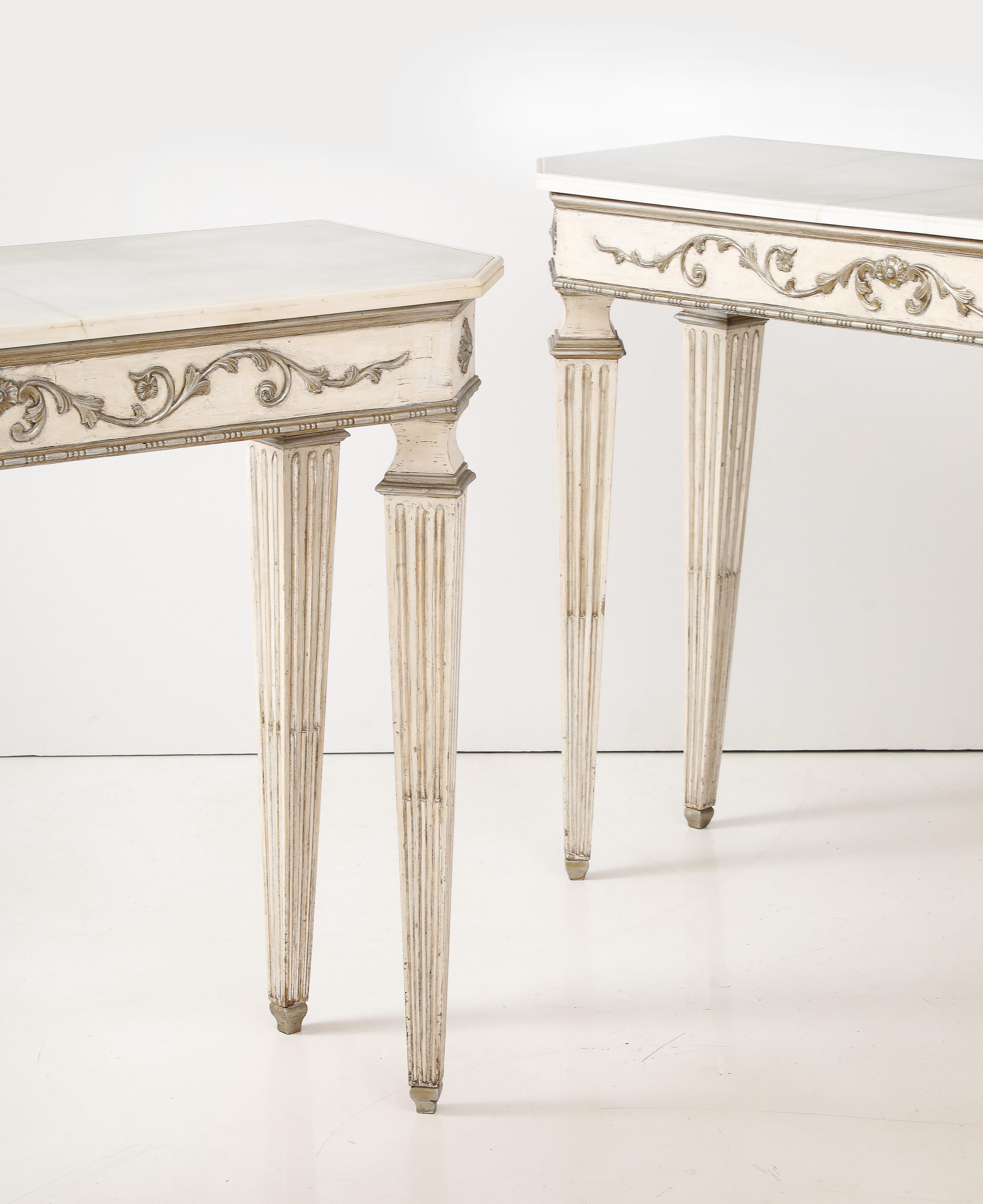 Pair of Italian Directoire Carved and Painted Console Tables, circa 1810 For Sale 9