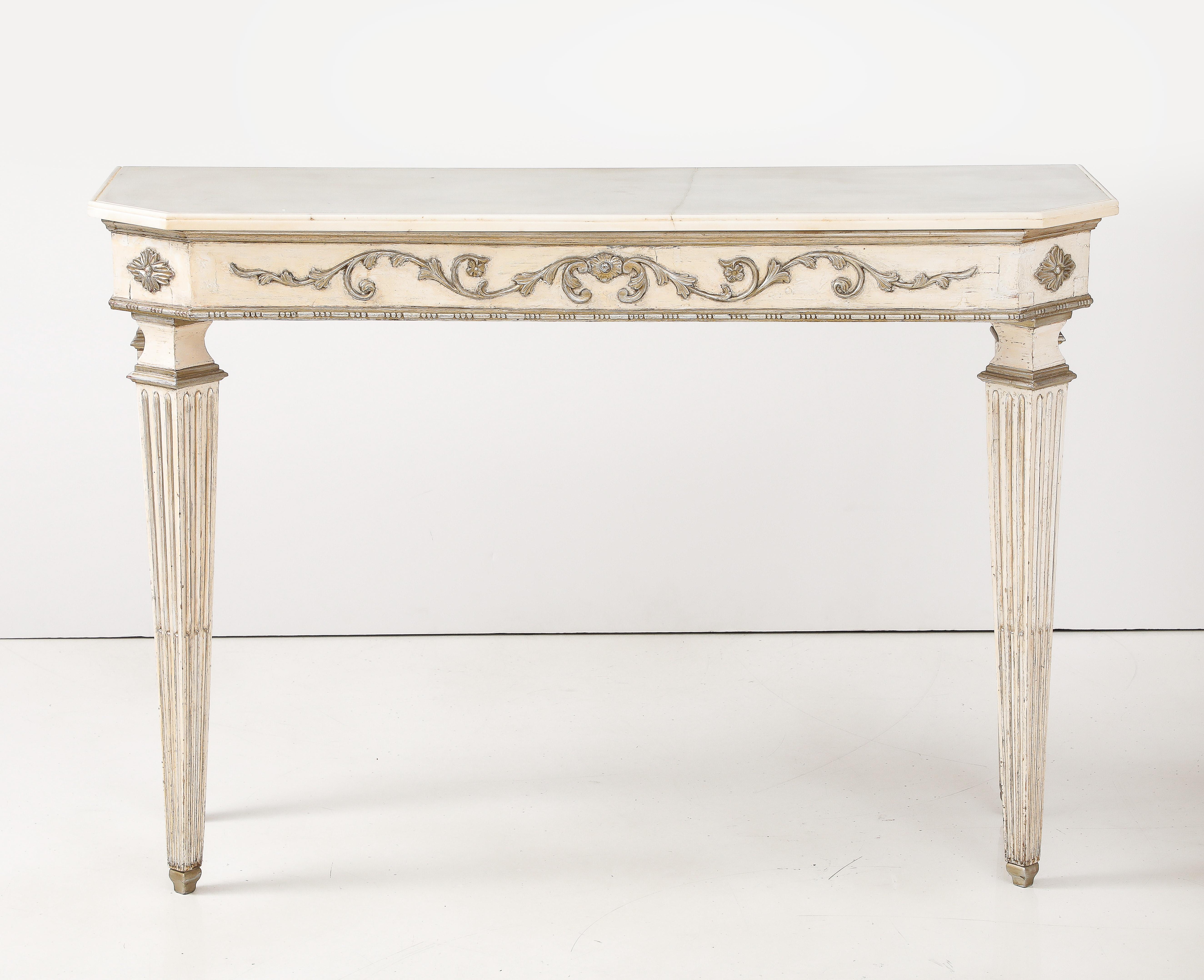 Pair of Italian Directoire Carved and Painted Console Tables, circa 1810 For Sale 10