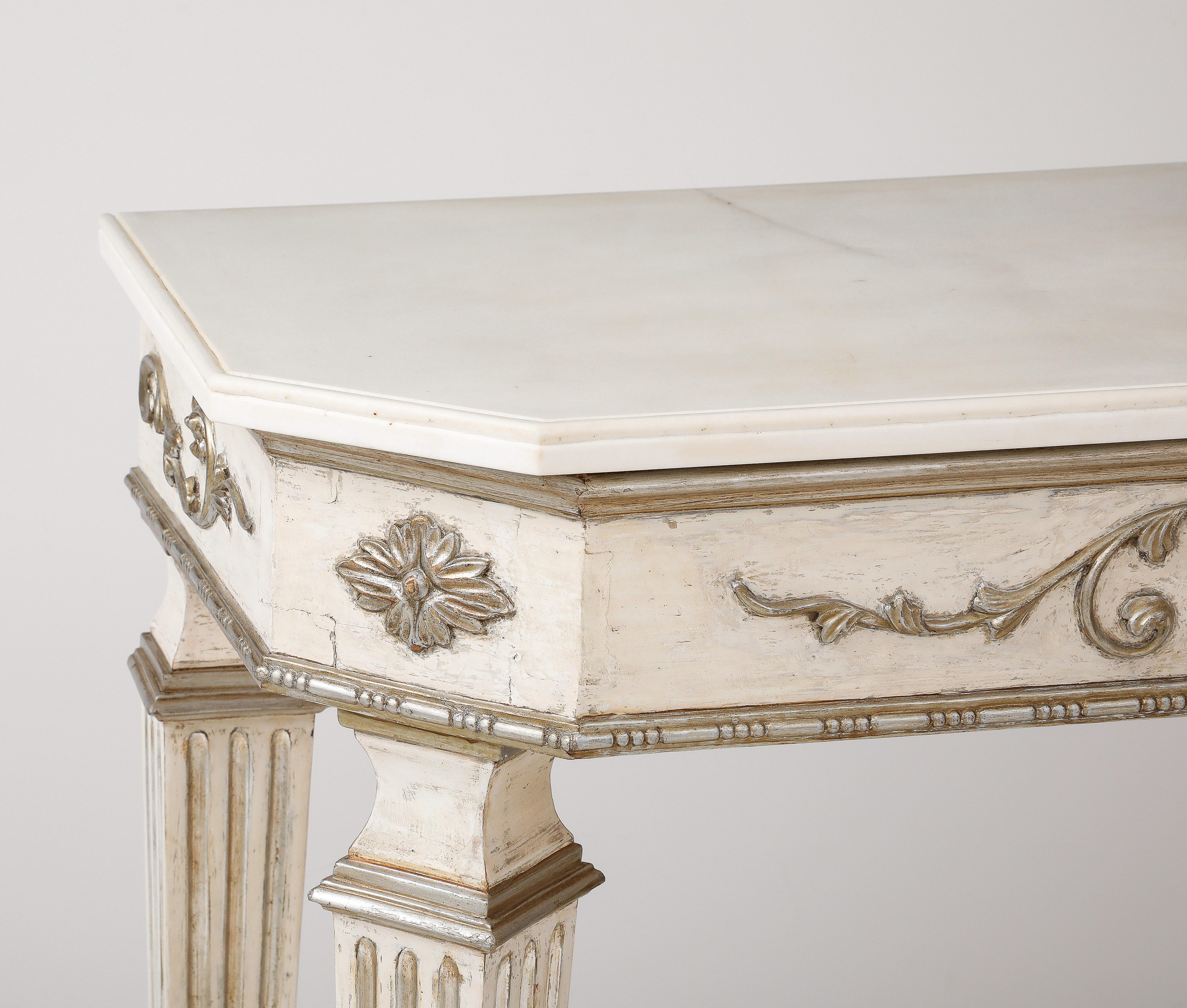 Early 19th Century Pair of Italian Directoire Carved and Painted Console Tables, circa 1810 For Sale