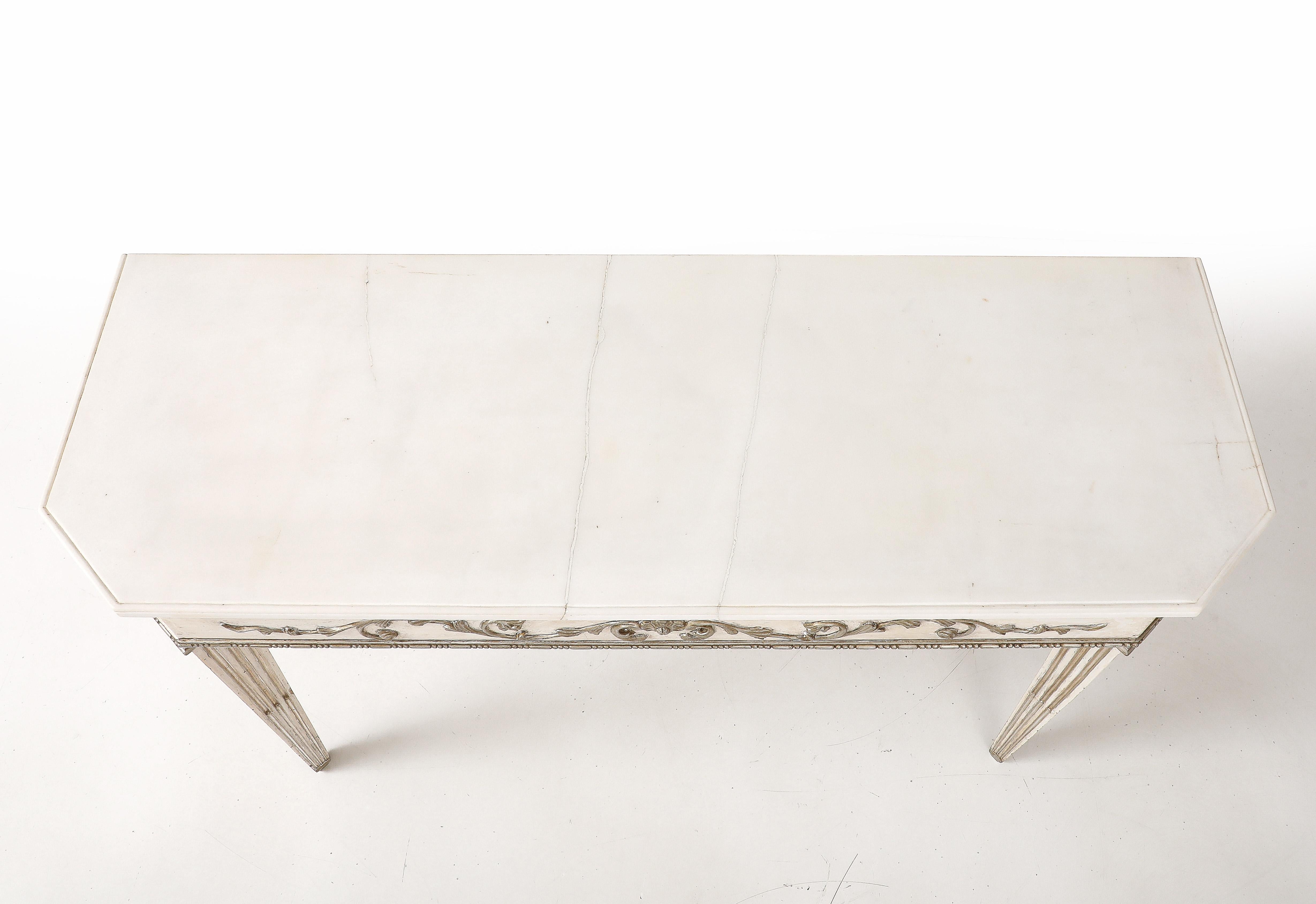 Pair of Italian Directoire Carved and Painted Console Tables, circa 1810 For Sale 1
