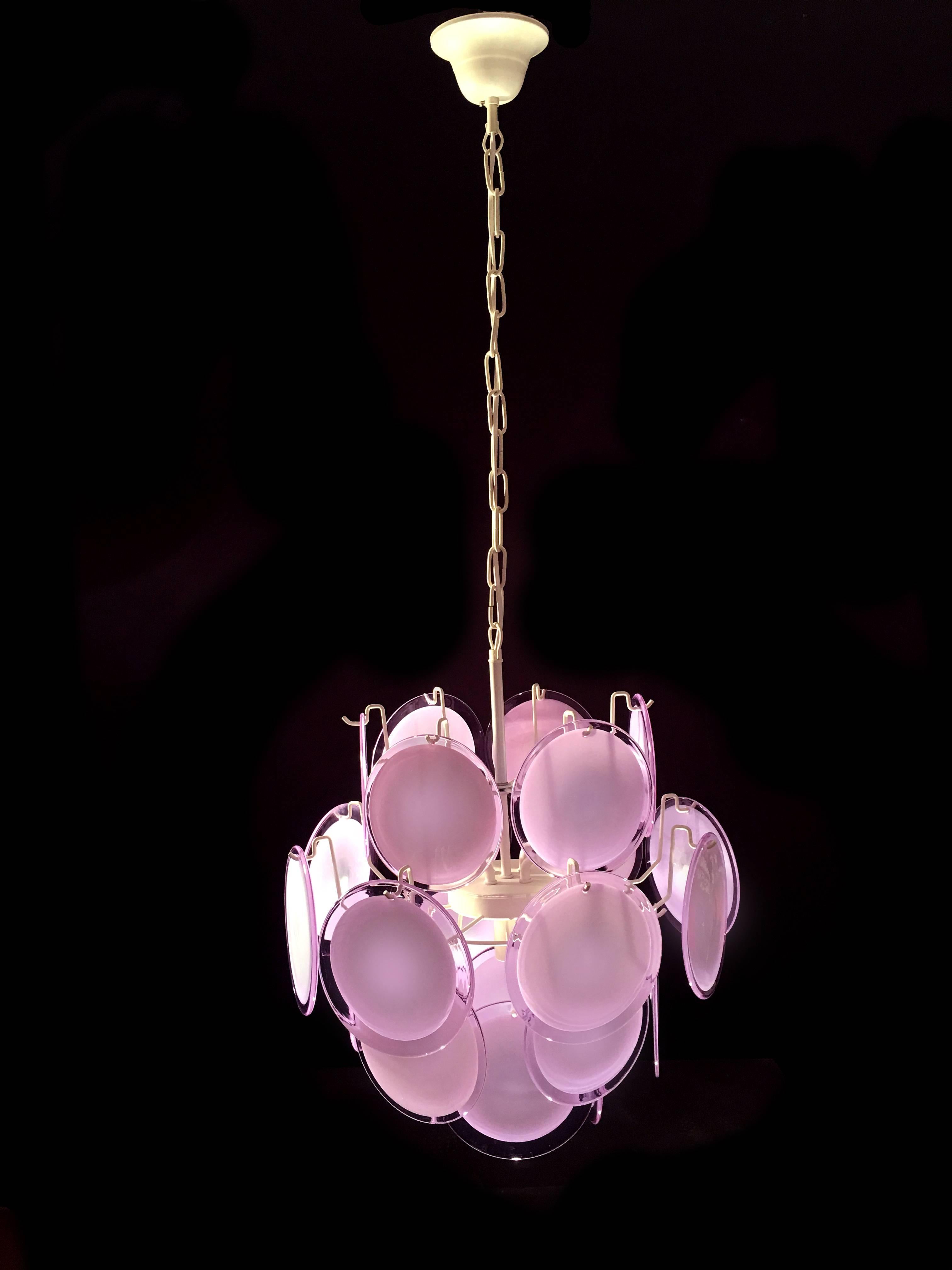 20th Century Pair of Italian Disc Chandeliers by Vistosi, Murano, 1970s For Sale