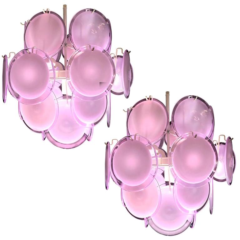 Pair of Italian Disc Chandeliers by Vistosi, Murano, 1970s For Sale