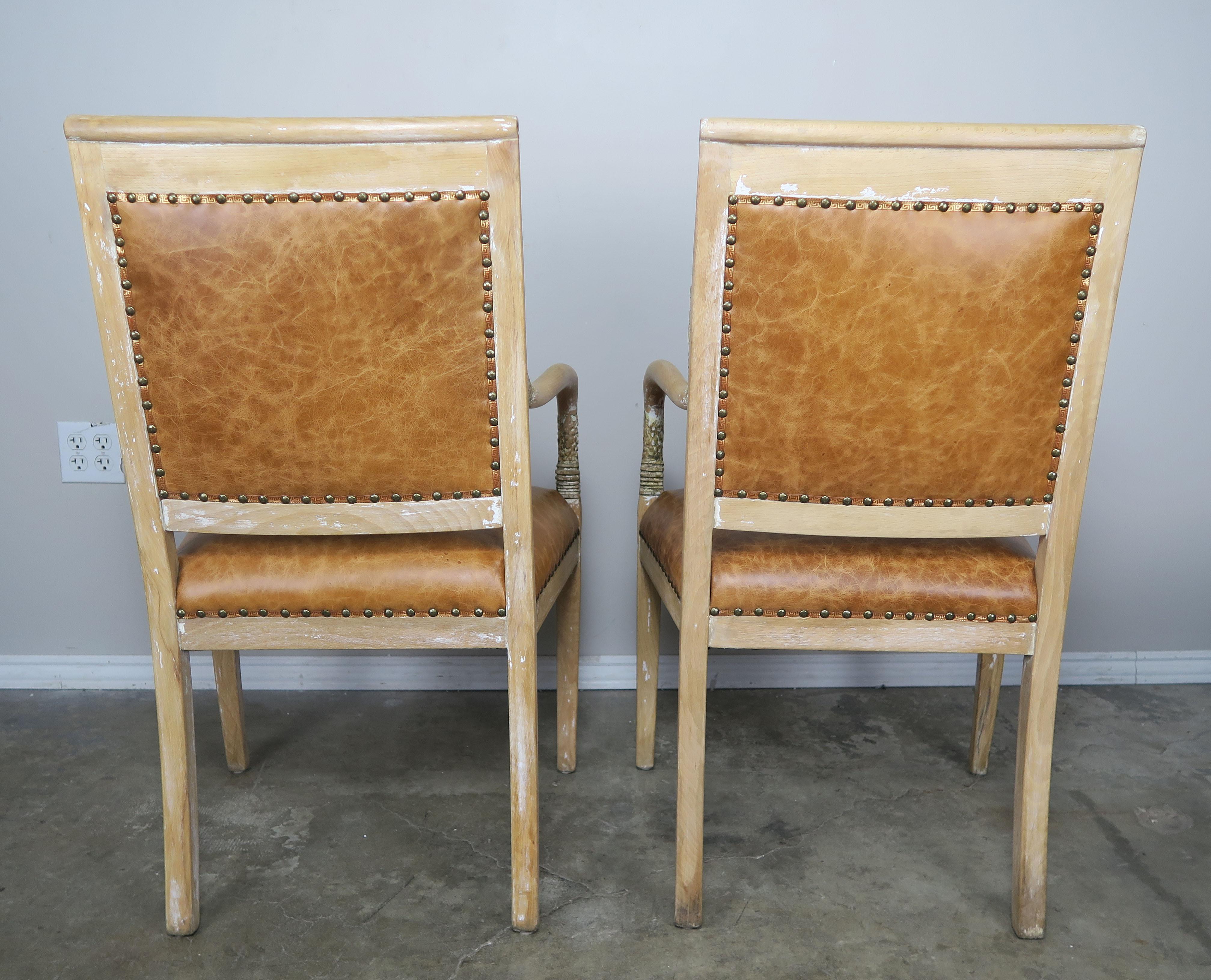 Pair of Italian Dolphin Leather Upholstered Armchairs 4