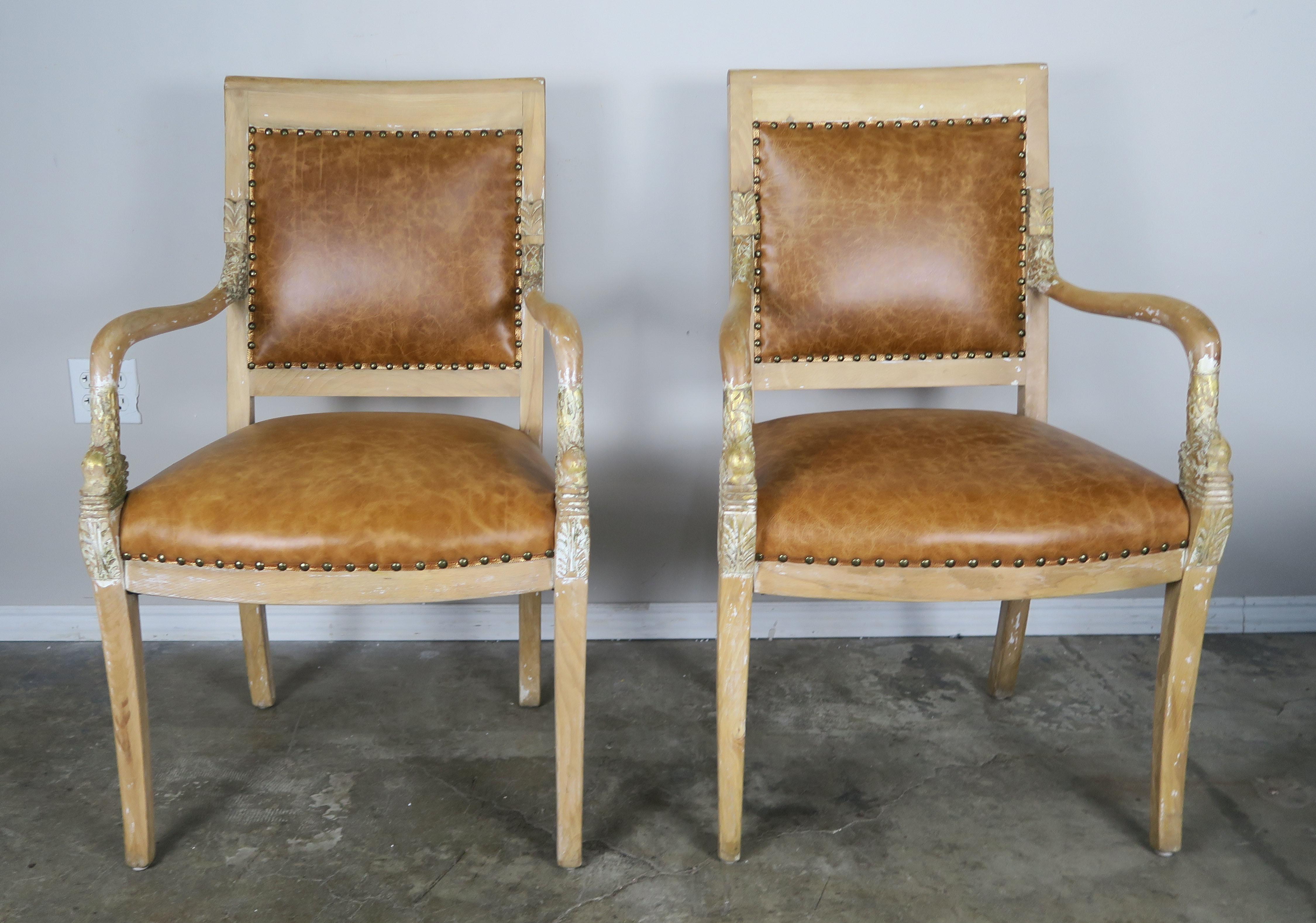 Pair of Italian Dolphin Leather Upholstered Armchairs 5