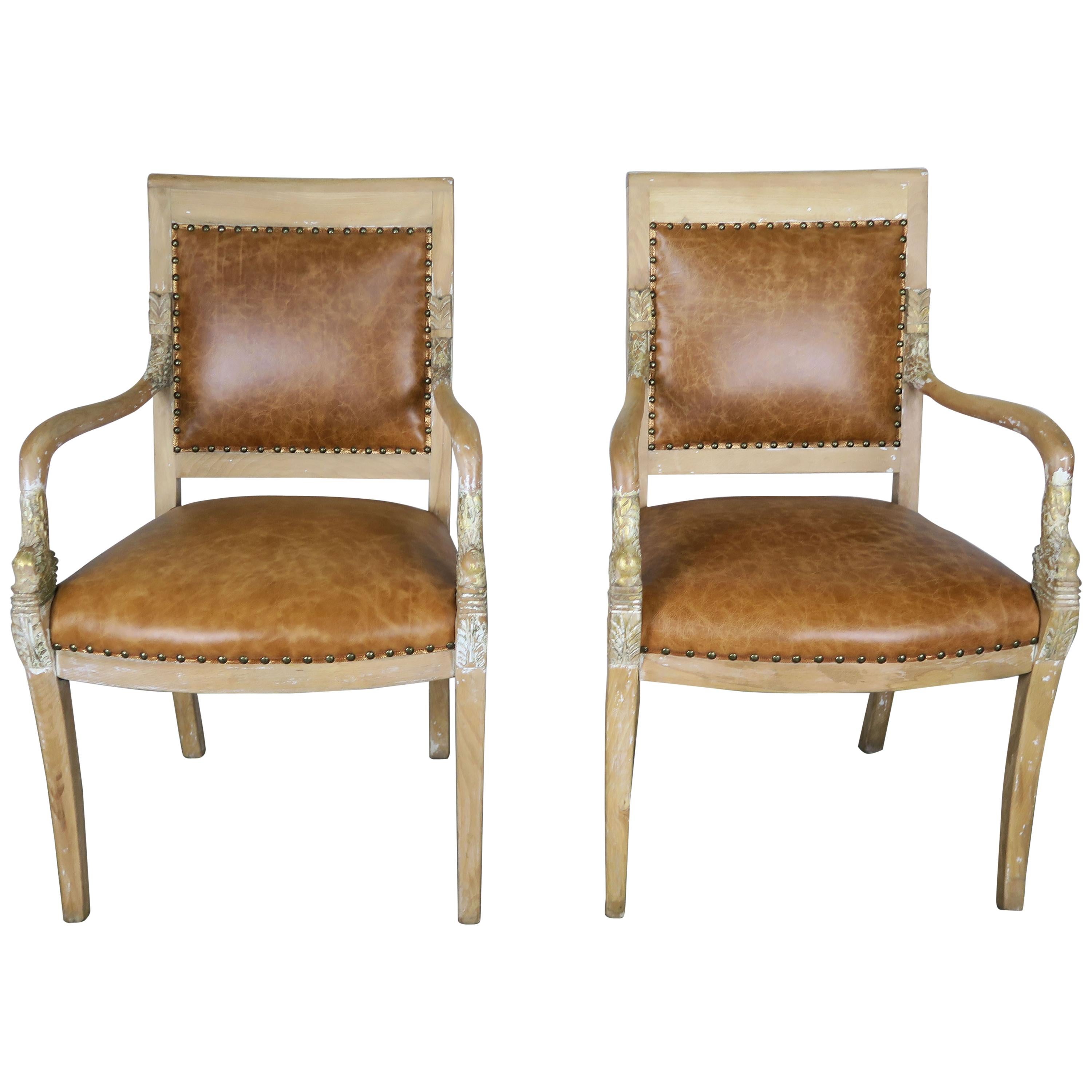 Pair of Italian Dolphin Leather Upholstered Armchairs
