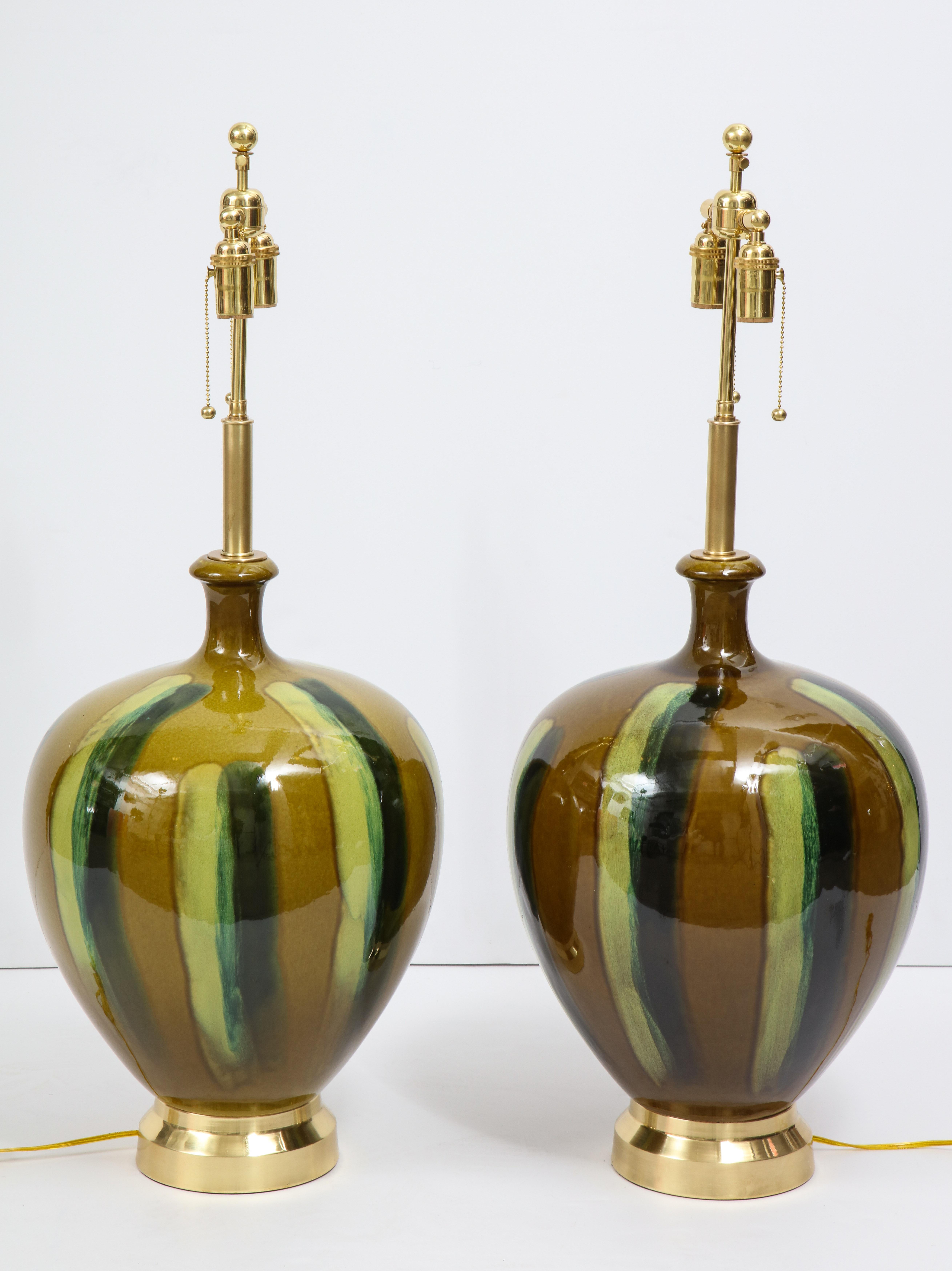 Mid-Century Modern Pair of Italian Drip Glaze Ceramic Lamps