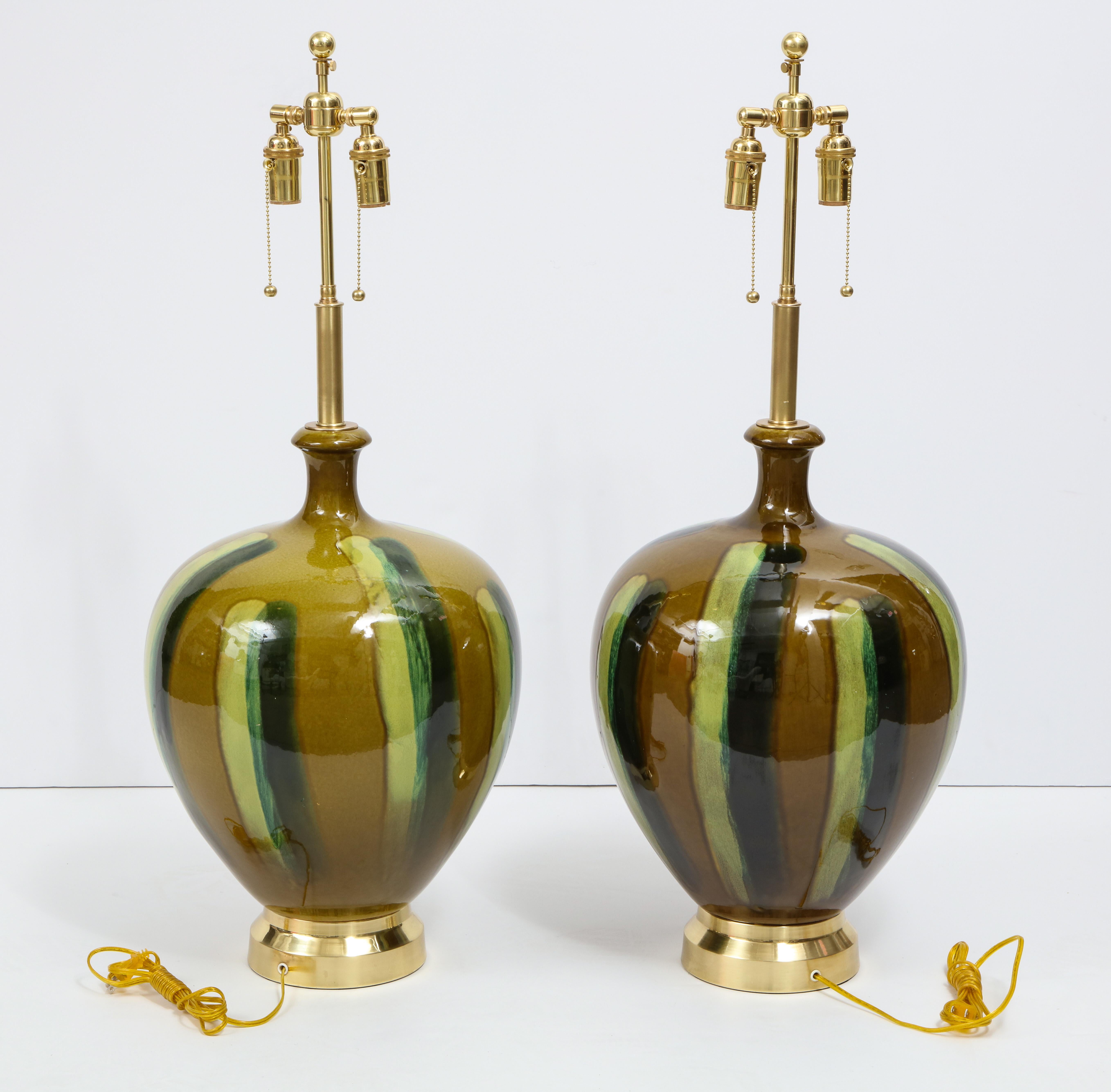 Glazed Pair of Italian Drip Glaze Ceramic Lamps