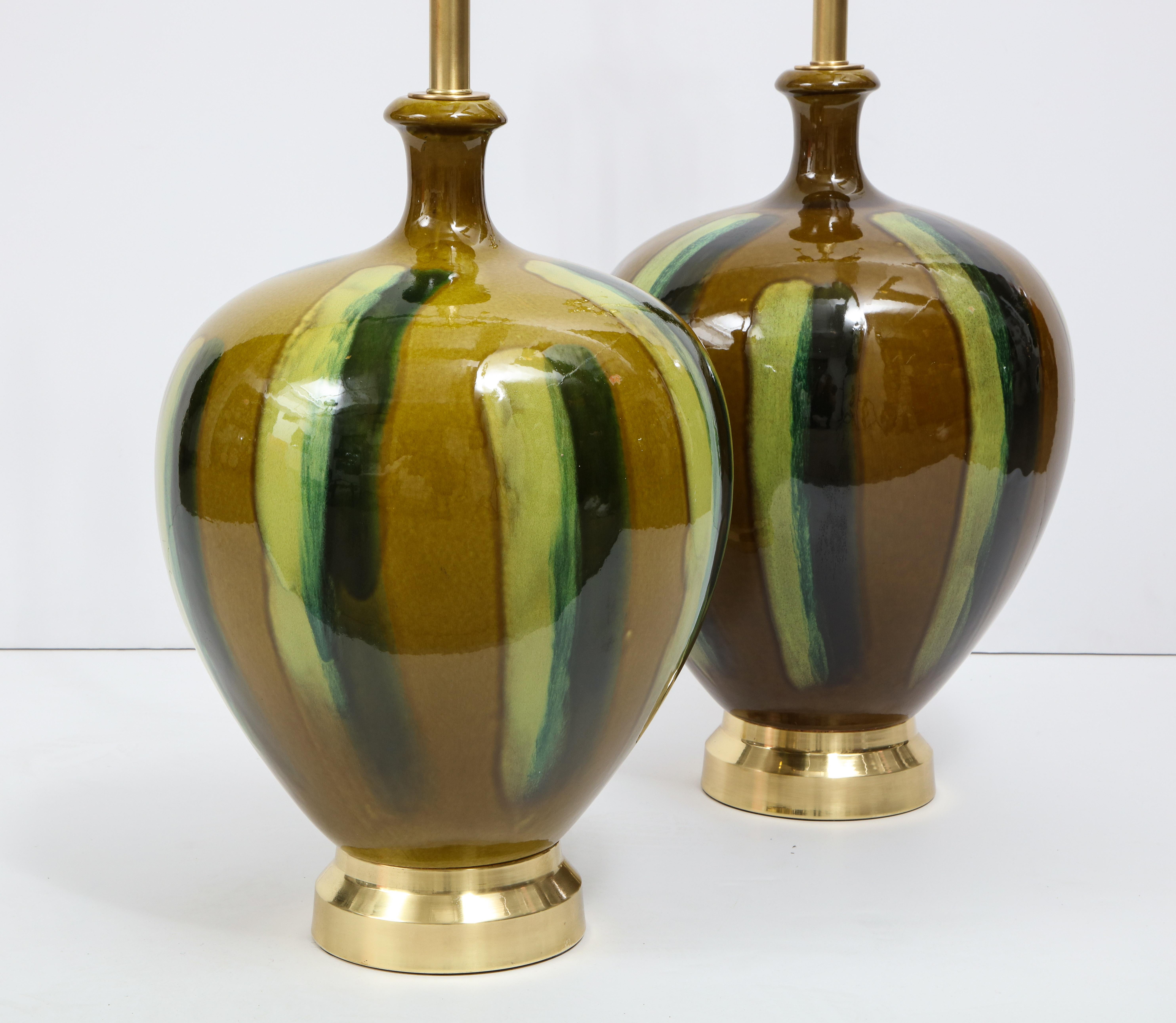 Pair of Italian Drip Glaze Ceramic Lamps In Good Condition In New York, NY
