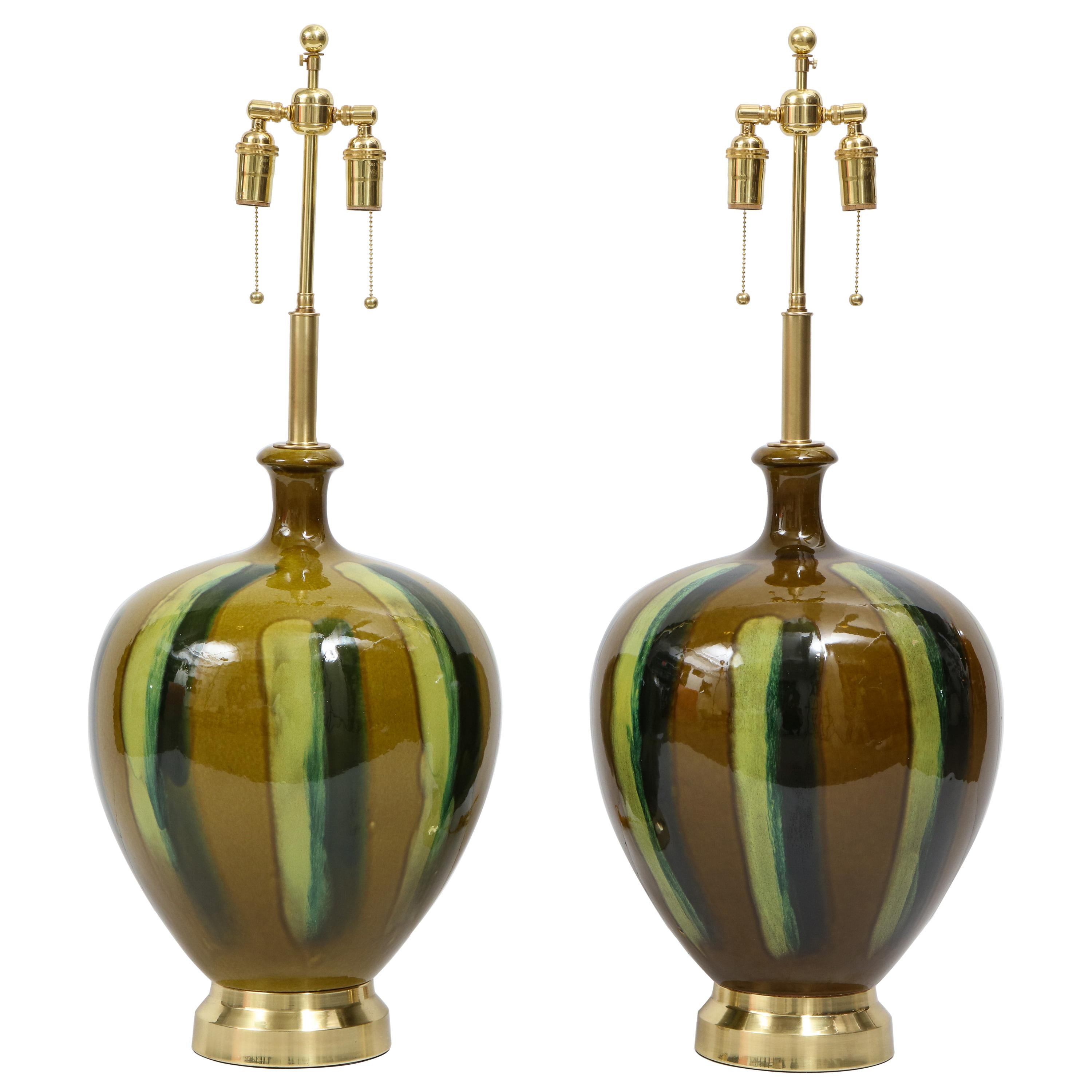 Pair of Italian Drip Glaze Ceramic Lamps