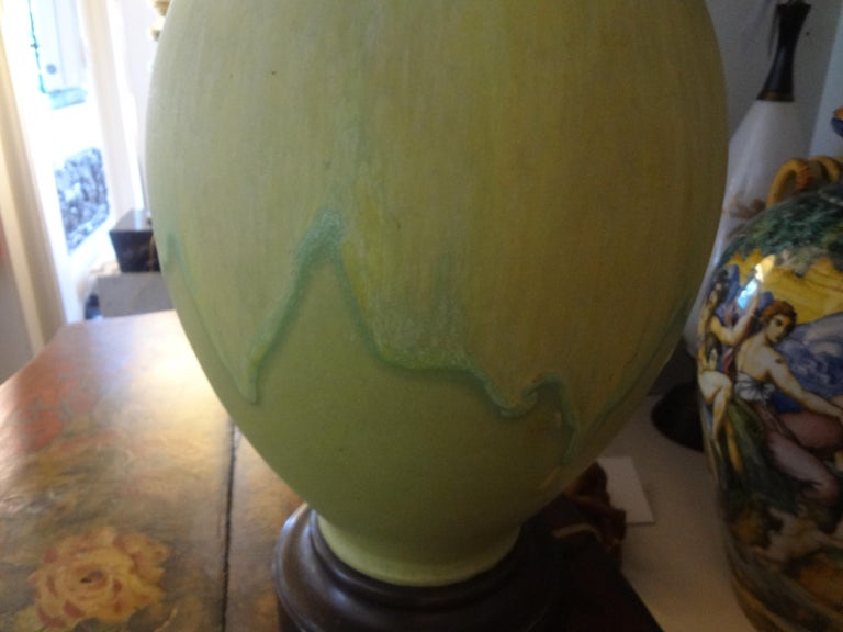 Ceramic Pair of Italian Drip Glazed Chartreuse Lamps For Sale