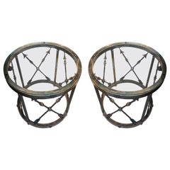 Pair of Italian Drum Side Tables with Arrow Details