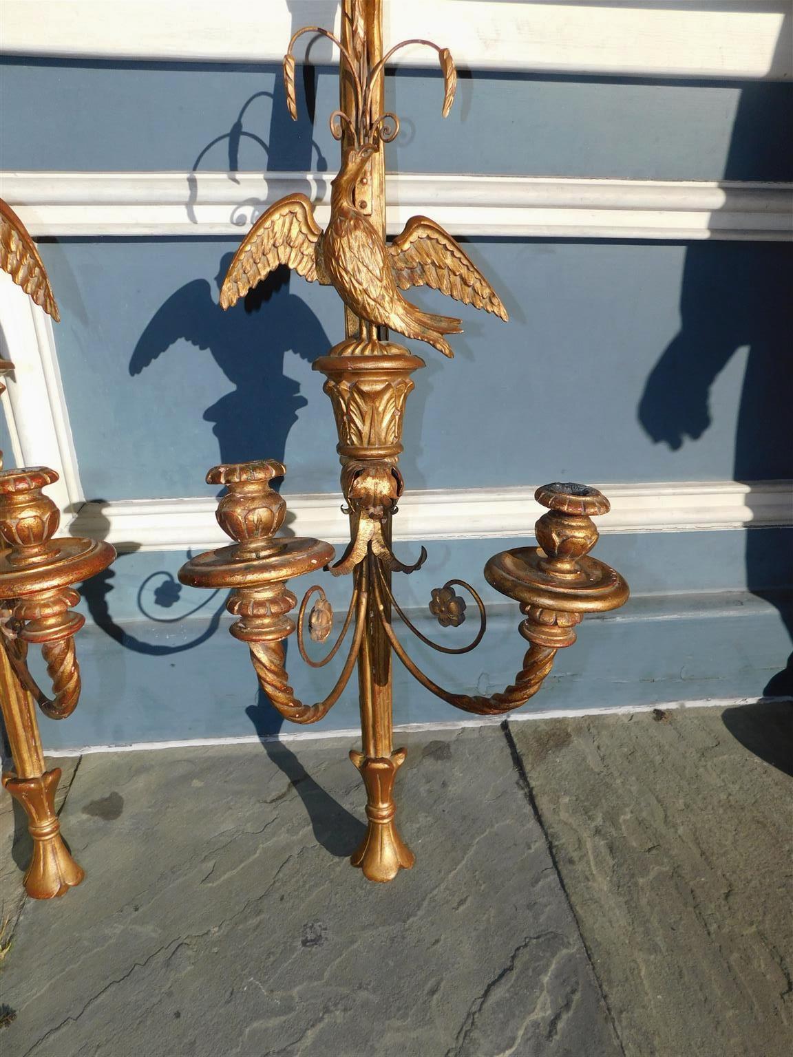 Pair of Italian Eagle and Ribbon Gilt Wood & Gesso Two Arm Wall Sconces, C 1850 2